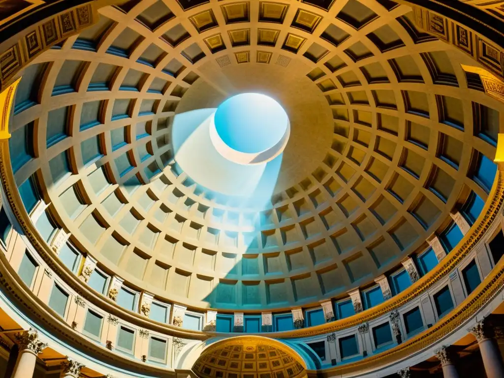 Detalle en ilustración de la cúpula del Panteón en Roma, destacando su grandiosidad y belleza arquitectónica