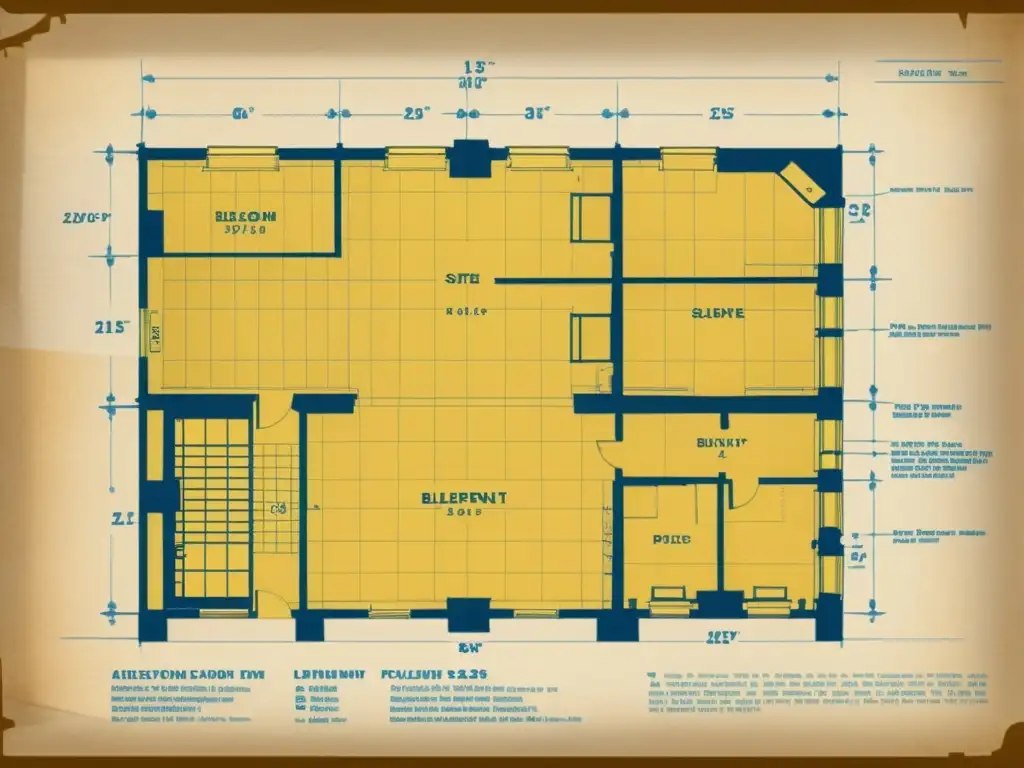 Detalle de plano arquitectónico vintage maximizando luz natural en arquitectura histórica