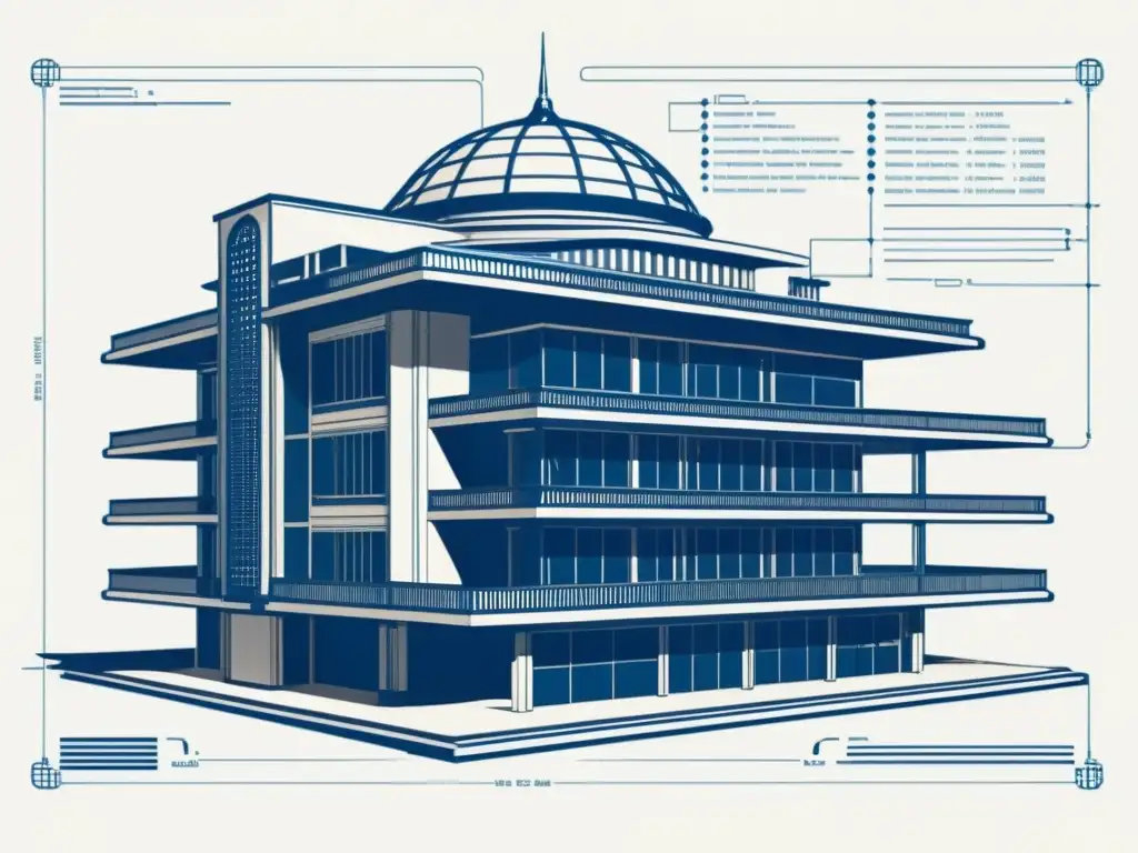 Detalle de plano arquitectónico vintage con diseño futurista y algoritmos de machine learning en la creación de estructuras innovadoras y sostenibles