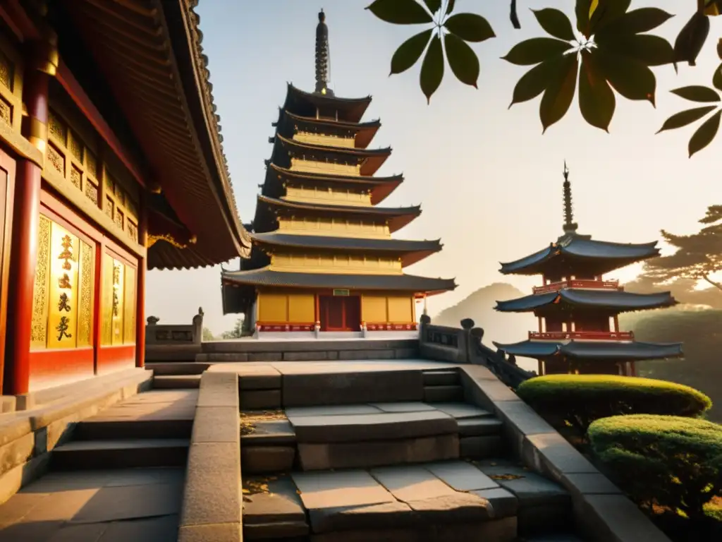 Detalle de la tipografía en pagoda, bañada por la cálida luz del sol