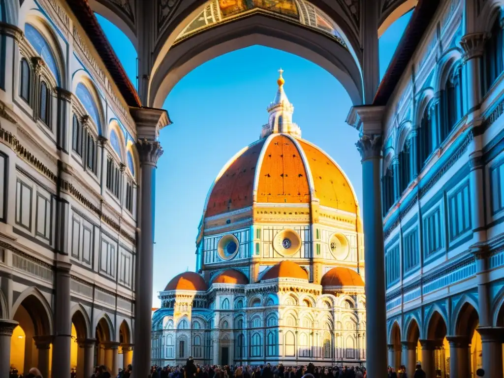 Detalle ultradetallado de la Catedral de Florencia, con su icónica cúpula roja y hermosa fachada de mármol