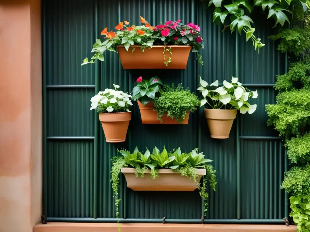 Jardín vertical vintage: exquisita elegancia natural Detalle de jardín vertical vintage con integración de jardines verticales en diseño arquitectónico