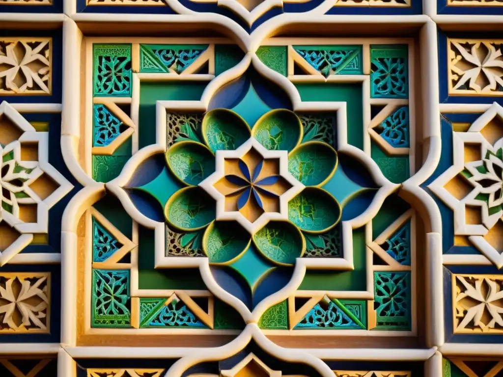 Detalle vibrante de azulejos islámicos en la Alhambra, influencia islámica en arquitectura renacentista europea