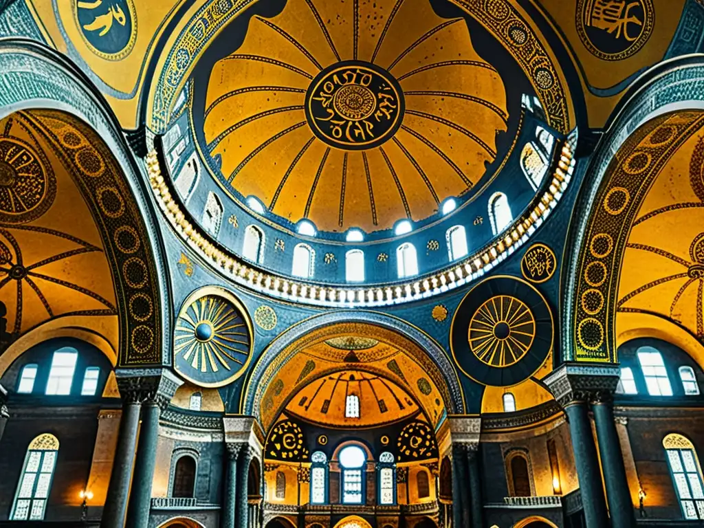 Dome de la Hagia Sophia: Elegancia atemporal Detalle vintage de la cúpula de Hagia Sophia, resaltando su belleza arquitectónica en tonos cálidos y textura envejecida