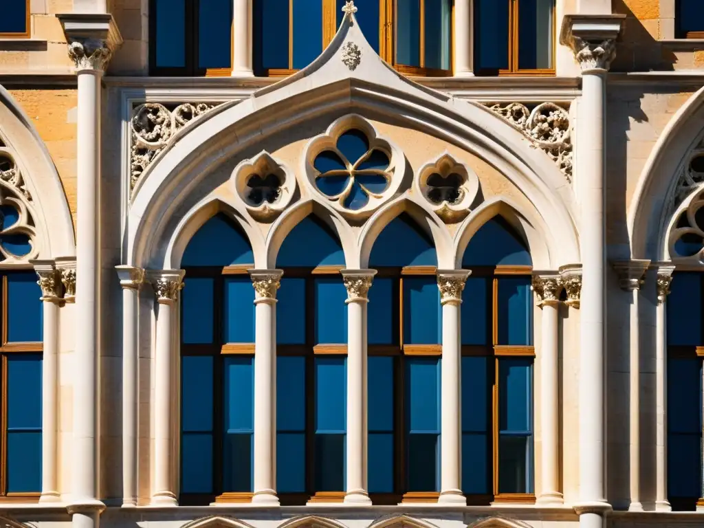 Detalle gótico de palacio veneciano del siglo XV Detalles arquitectónicos venecianos del siglo XV: góticos arcos, delicadas tallas de mármol y marcos de ventanas
