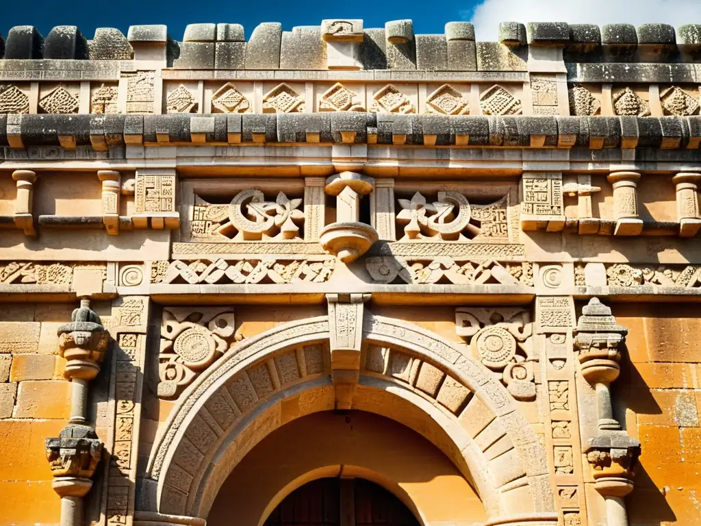 Detalles de la Arquitectura Maya recintos gubernamentales en el Palacio del Gobernador de Uxmal, México