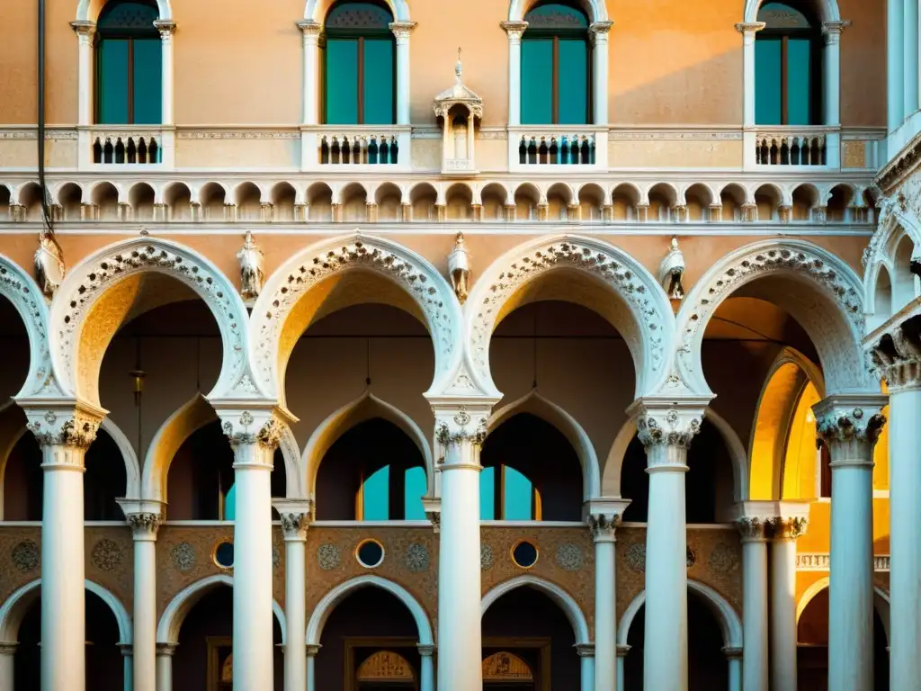Esplendor gótico y renacentista del Palazzo Ducale en Venecia Detalles góticos y renacentistas del Palazzo Ducale en Venecia, bañados por cálida luz solar
