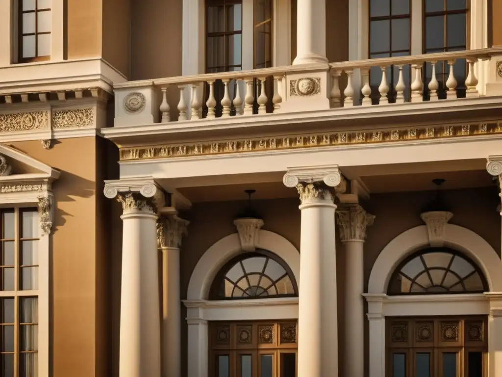 Detalles neoclásicos de un edificio histórico, evocando una sensación de elegancia atemporal