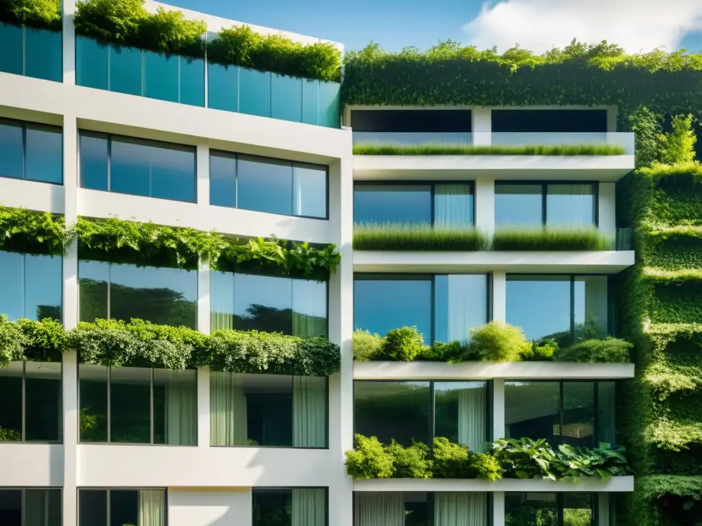 Diseño arquitectónico sustentable con climatización inteligente integrada en edificio moderno rodeado de vegetación exuberante