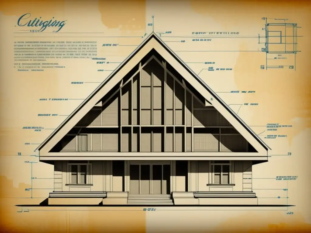 Un diseño arquitectónico vanguardista en un antiguo plano detallado en sepia