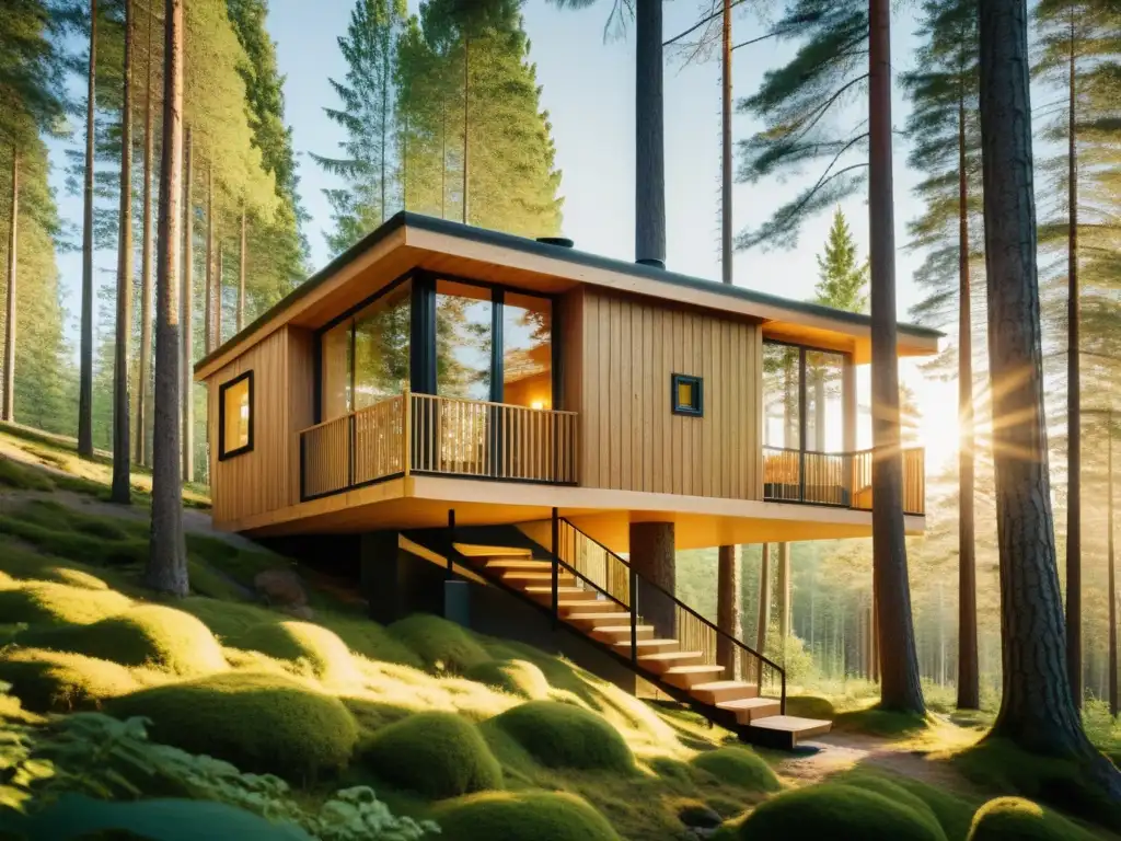 Diseño sostenible del Treehotel en Suecia, habitaciones elevadas entre árboles en un entorno forestal nostálgico y cálido