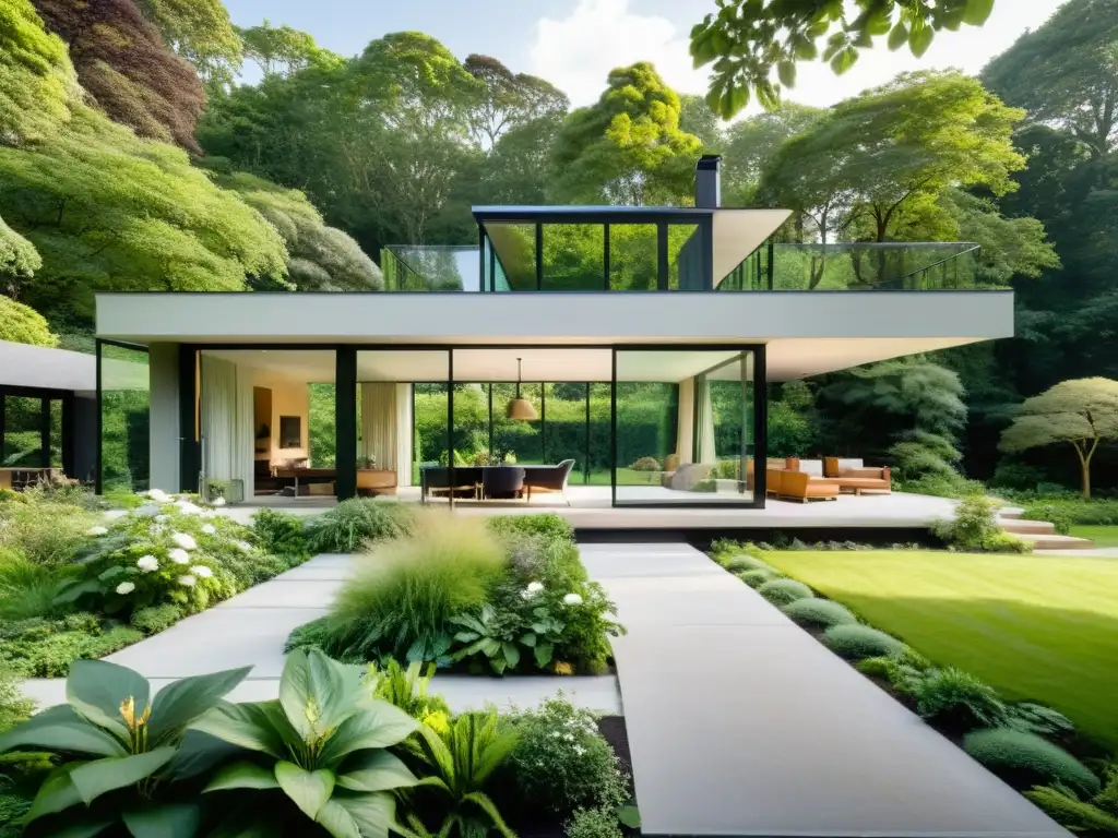 Diseños arquitectónicos que integran naturaleza: una casa moderna de vidrio en un entorno verde y vintage, fusionando interior y exterior