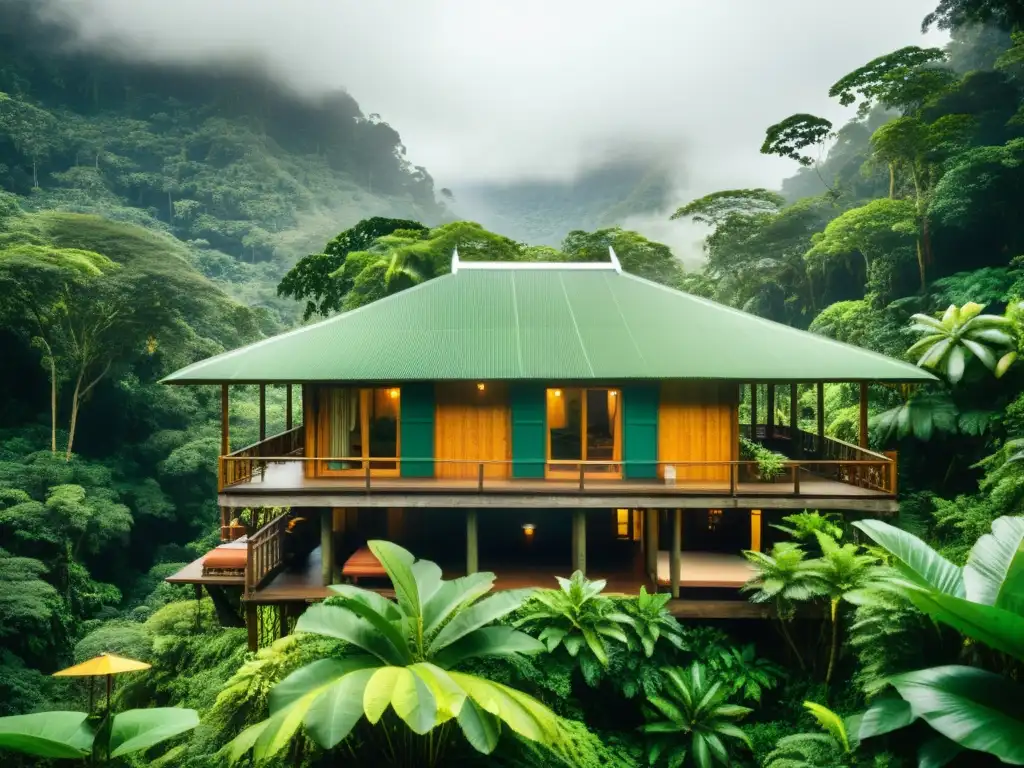 Un eco-lodge sostenible y tranquilo en la selva, con arquitectura tradicional y toques modernos