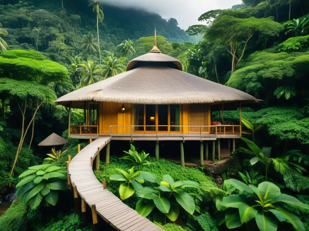 Un ecolodge vintage se integra perfectamente en un exuberante bosque tropical