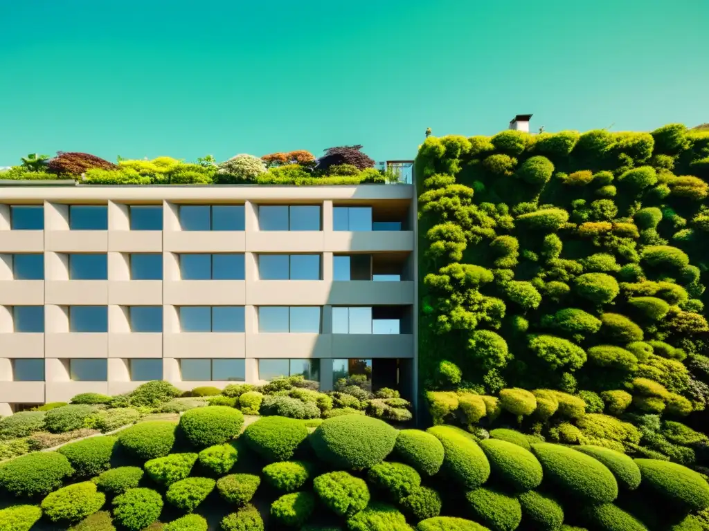 Fotografía vintage del edificio ACROS Fukuoka con impresionante jardín en la azotea, integrando naturaleza y arquitectura urbana