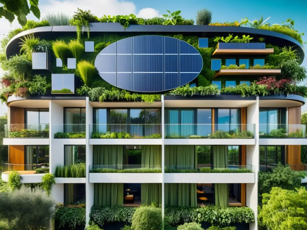 Edificio contemporáneo sostenible con detalles ecológicos