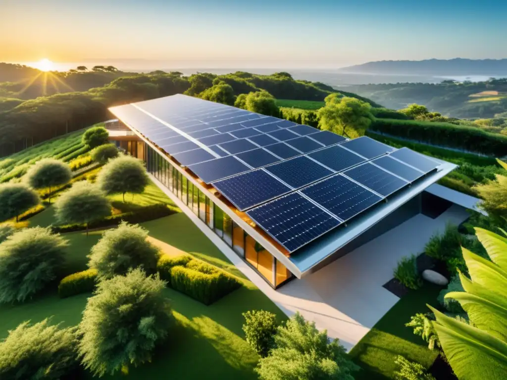 Edificio ecológico con paneles solares integrados, innovaciones energía solar edificaciones ecológicas