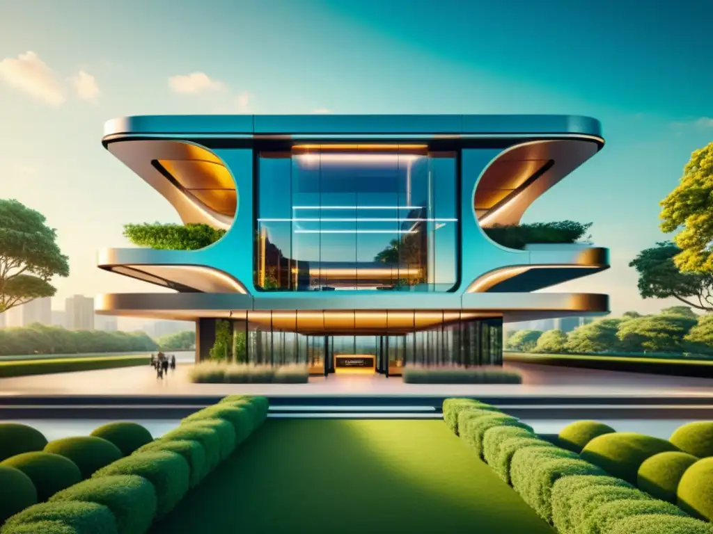 Edificio futurista con realidad aumentada integrada, mostrando innovación en arquitectura