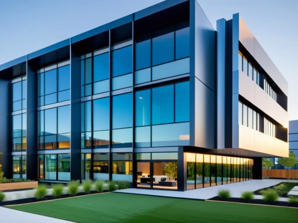 Edificio innovador con compuestos para eficiencia energética en edificaciones, diseño moderno y sostenible iluminado por la luz natural