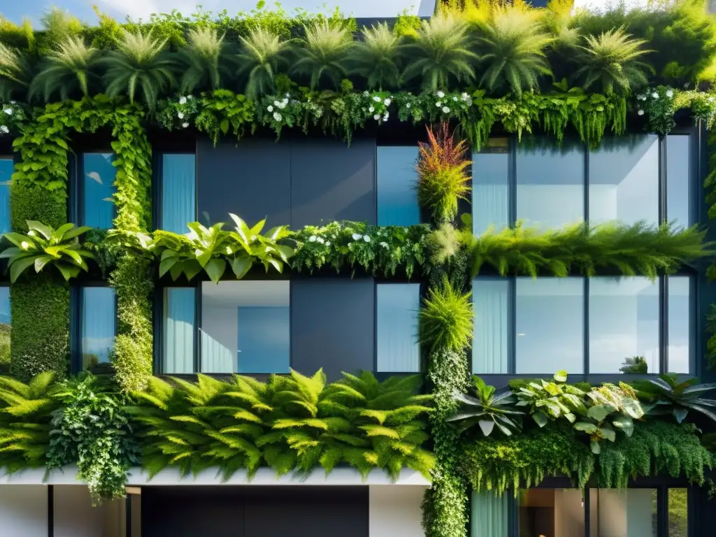 Edificio moderno con muro verde exuberante