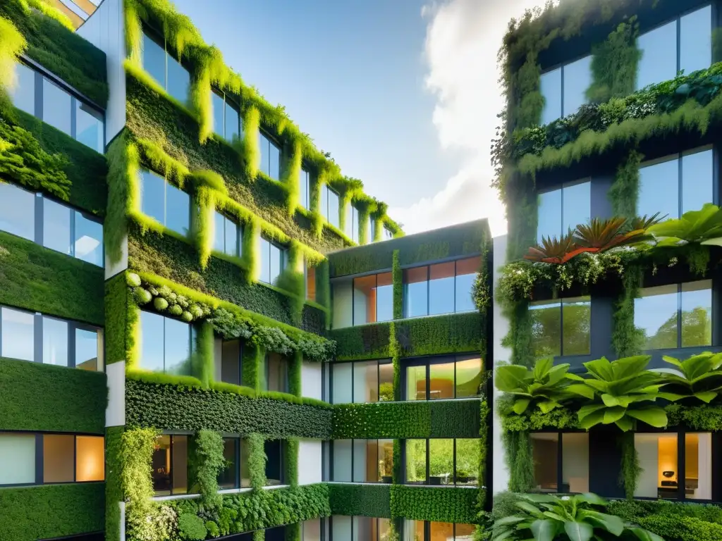 Edificio moderno con paredes de algas sostenibles, diseño minimalista y jardines verticales de algas vibrantes