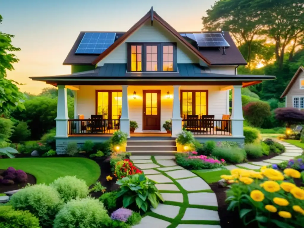 Una encantadora casa ecológica rodeada de exuberante vegetación