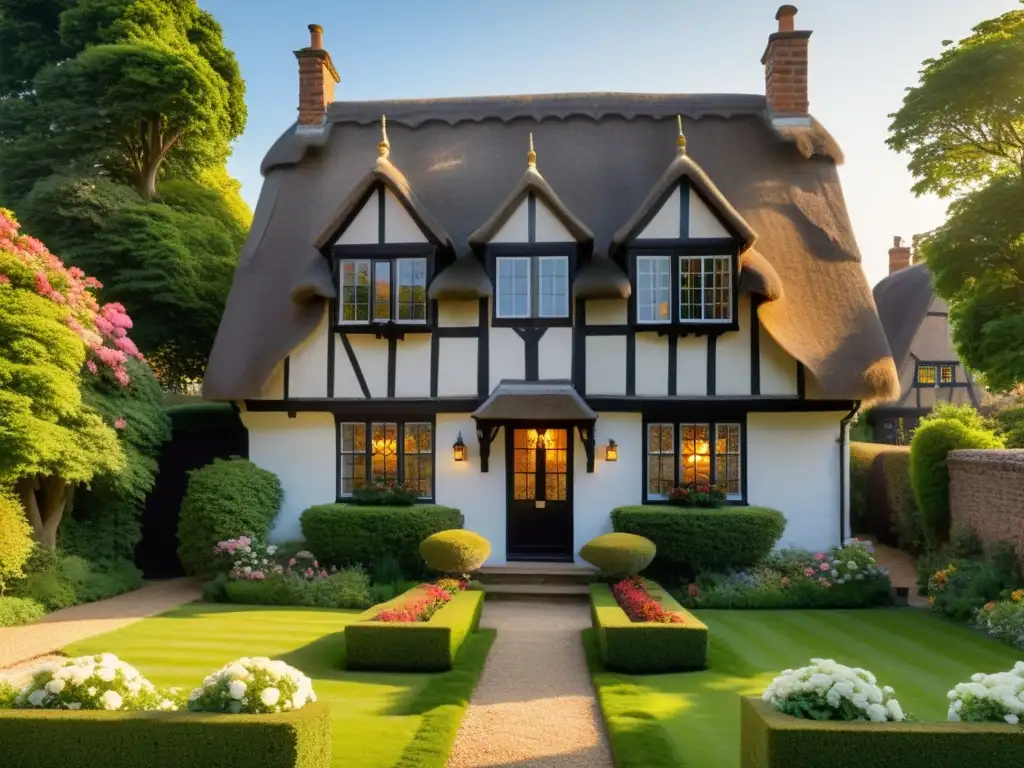 Una encantadora casa Tudor con jardín y detalles vintage, irradiando elegancia atemporal