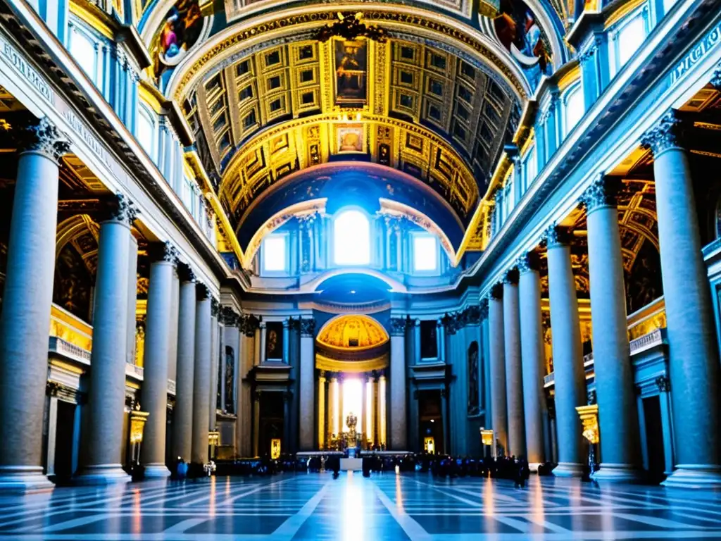 Esplendor renacentista: Interior de San Pedro del Vaticano Espléndida vista de la arquitectura renacentista y el arte en San Pedro del Vaticano, con detalles intrincados y una atmósfera espiritual