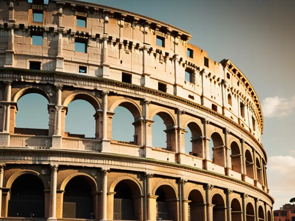 Una fotografía de alta resolución y estilo vintage del Coliseo en Roma, capturando su grandeza y detalles arquitectónicos