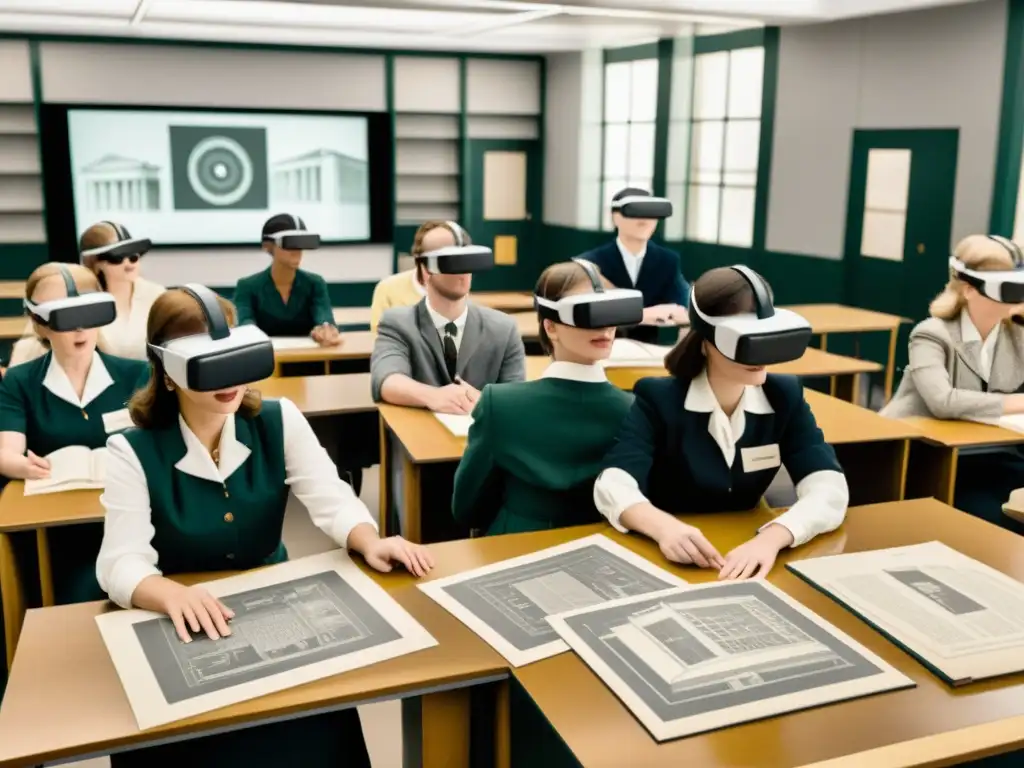 Estudiantes de arquitectura en realidad virtual explorando un sitio histórico