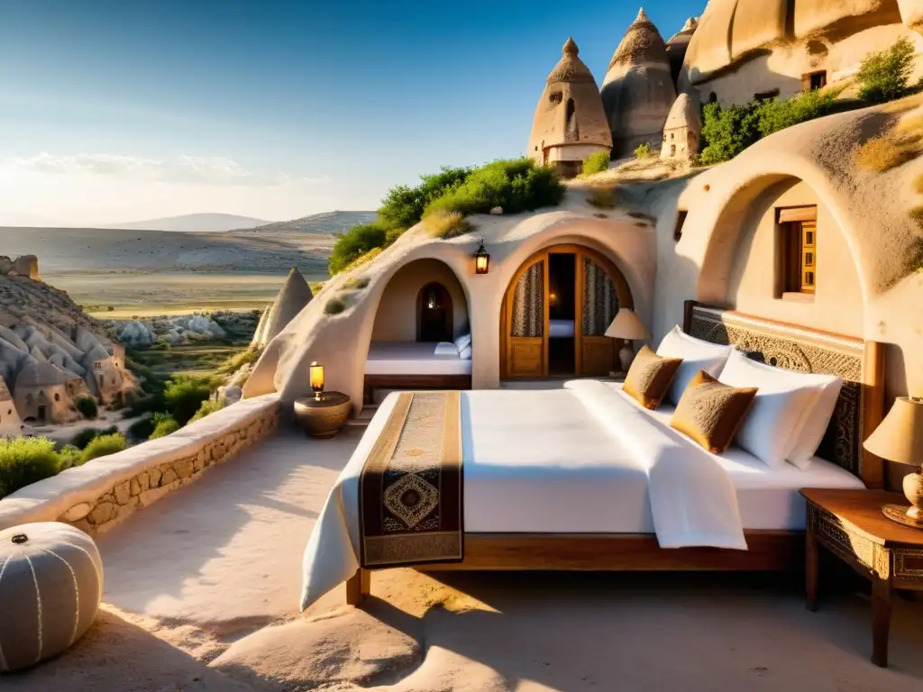 Experiencia de hotel de lujo en cuevas transformadas de Capadocia con vistas impresionantes