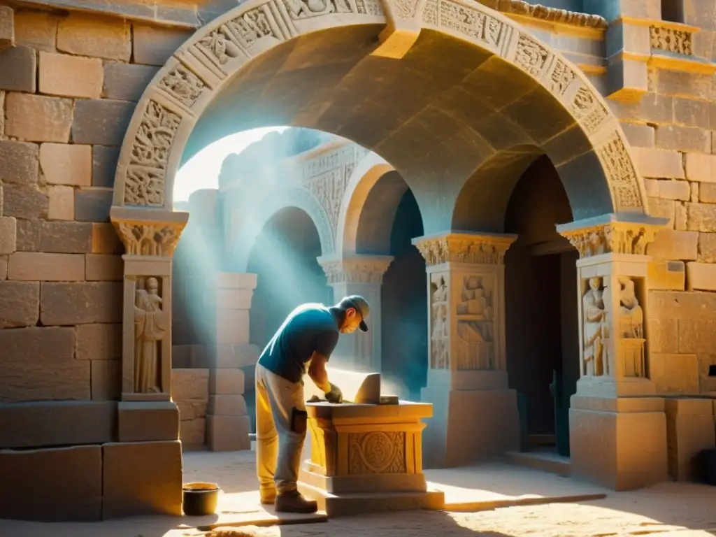 Expertos restaurando arco antiguo con técnicas tradicionales