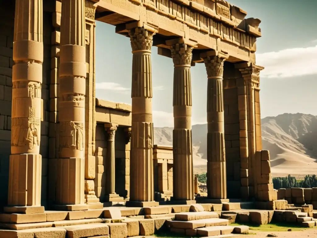 Exploración de la arquitectura antigua Persa en las ruinas de Persepolis, con sus intrincados detalles y majestuosa grandeza en piedra