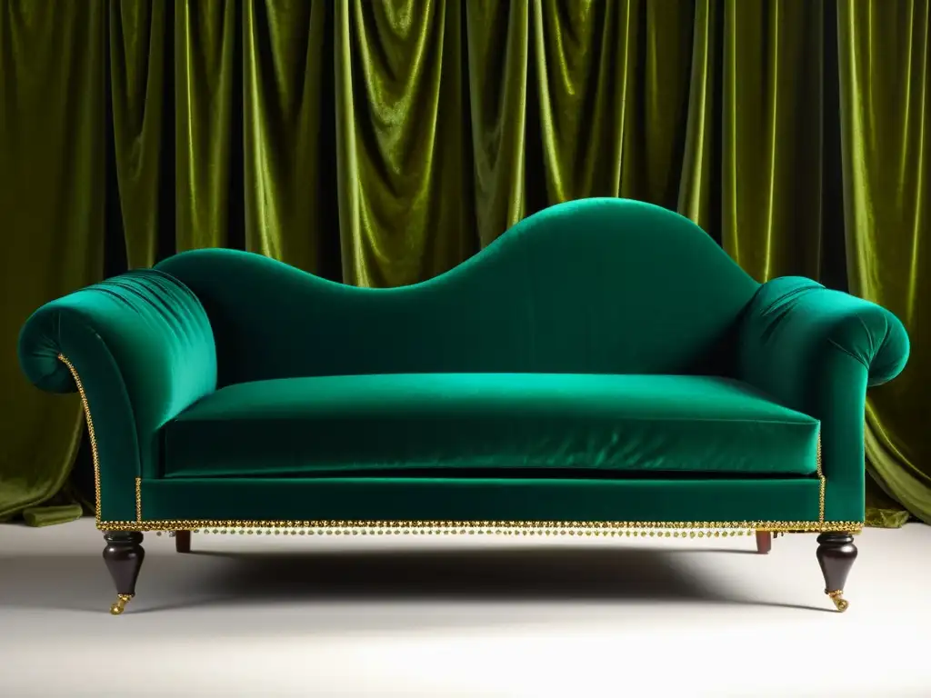 Un exquisito tejido de terciopelo en verde esmeralda para decoración de interiores, evocando lujo y refinamiento