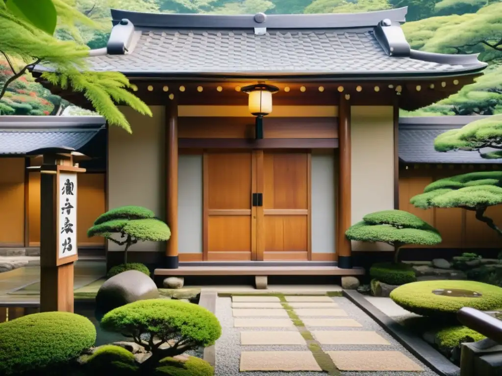 Ryokan japonés: Serenidad y belleza tradicional Exterior de ryokan japonés tradicional con arquitectura y jardines serenos