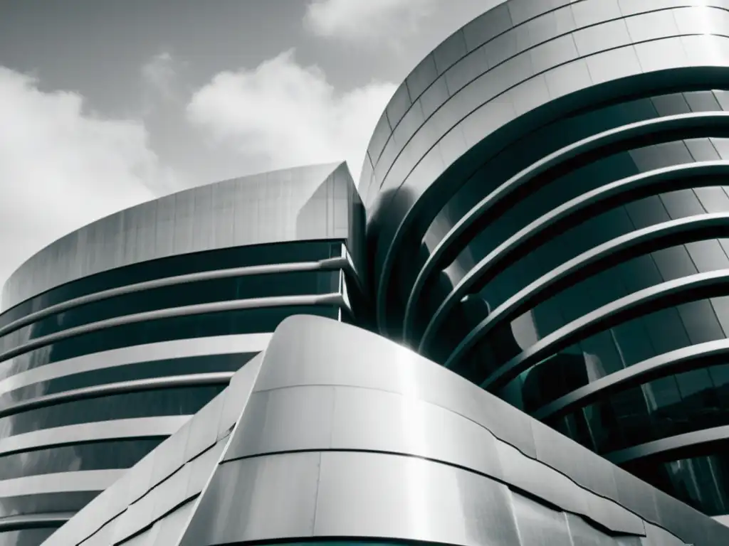 Foto en blanco y negro del icónico Museo Guggenheim en Bilbao, España