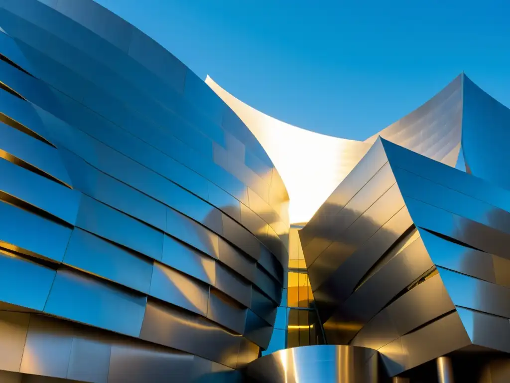 Foto vintage del icónico Walt Disney Concert Hall en Los Ángeles, con su arquitectura deconstructivista