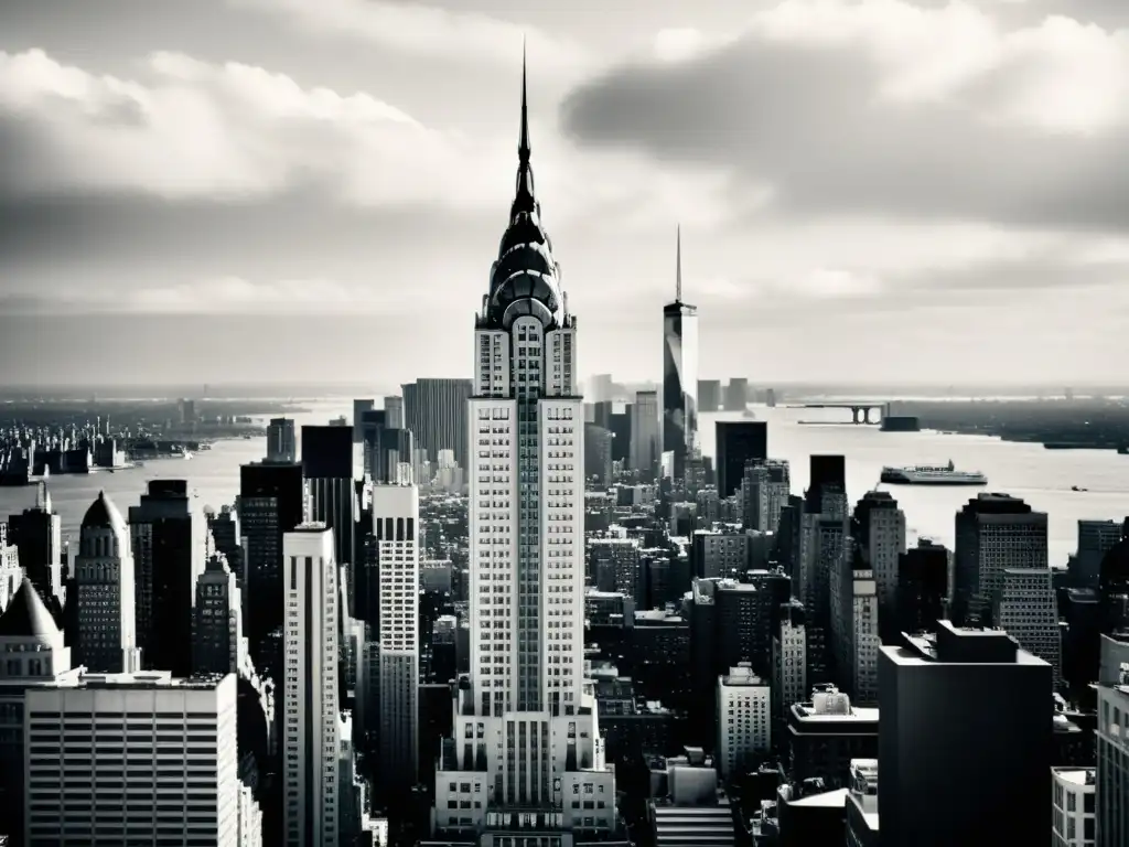 Foto vintage en blanco y negro del icónico Chrysler Building resaltando la evolución arquitectónica de Nueva York