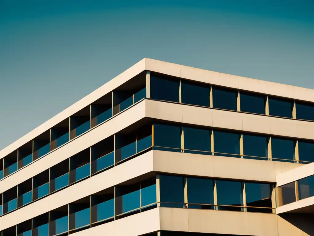 Foto vintage de un edificio deconstructivista, destacando las técnicas pioneras de deconstructivismo y su atmósfera vanguardista