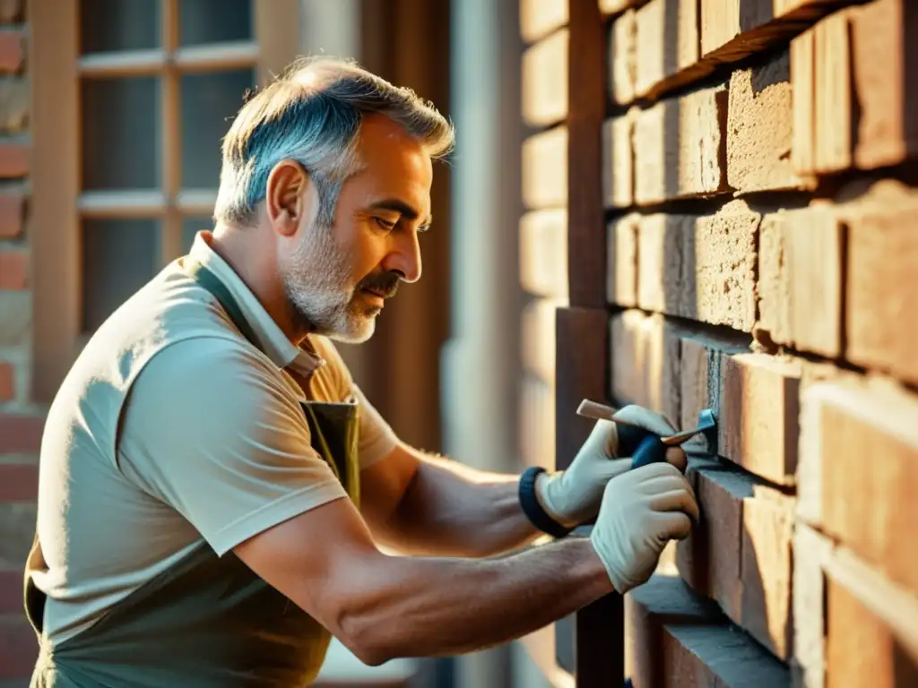 Un hábil artesano restaura con cuidado la fachada de un edificio histórico, resaltando la importancia de preservar la arquitectura antigua