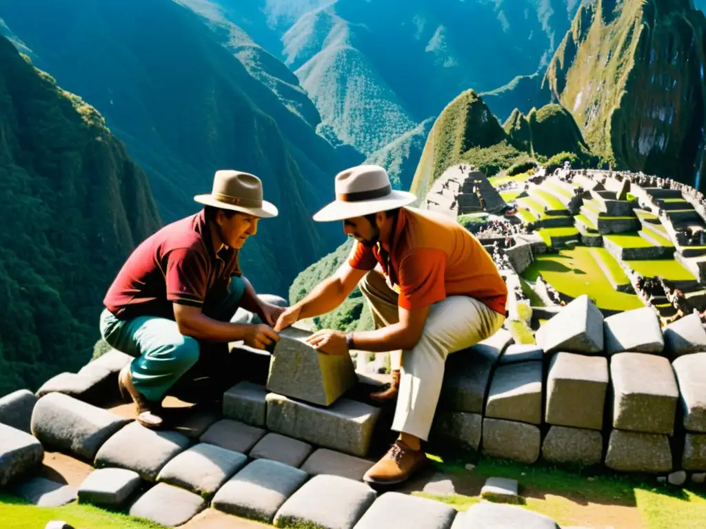 Hábiles canteros incas esculpen piedras en Machu Picchu