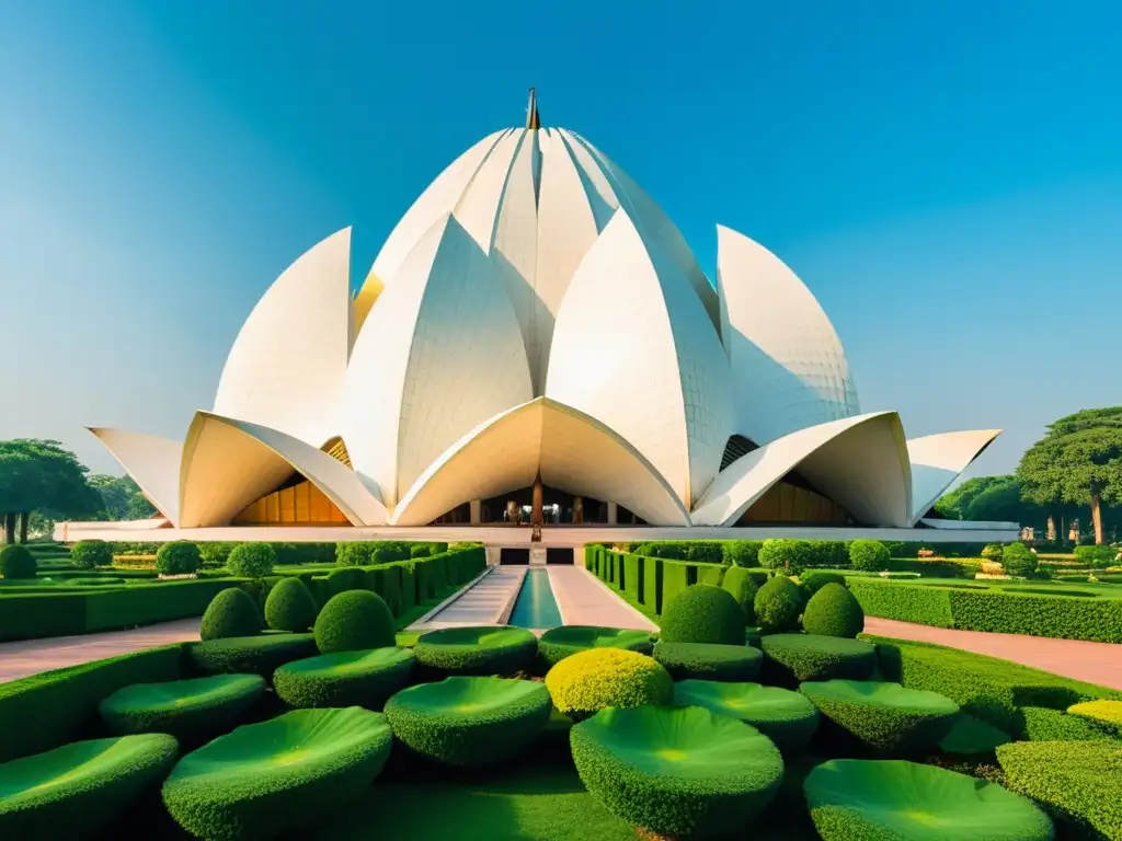 Una hermosa fotografía vintage del icónico Templo del Loto en Delhi, India, mostrando la modernidad en nuevas iglesias de Asia