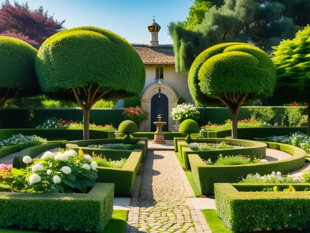 Un jardín histórico exuberante con un sistema de riego vintage