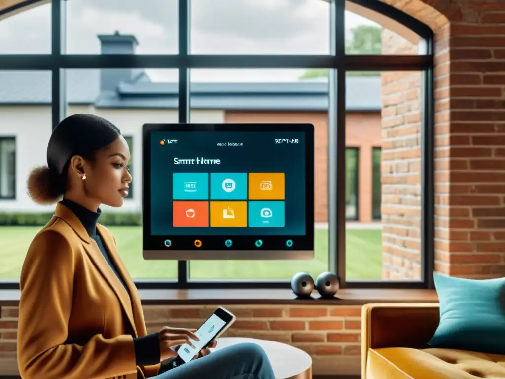 Un hogar inteligente moderno con dispositivos IoT, fusionando lo vintage con lo contemporáneo