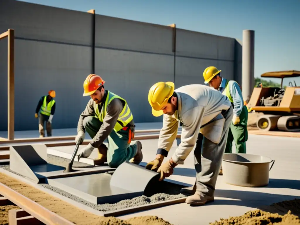 Hombres trabajando en la construcción de hormigón celular, evocando la historia y la sostenibilidad en la construcción