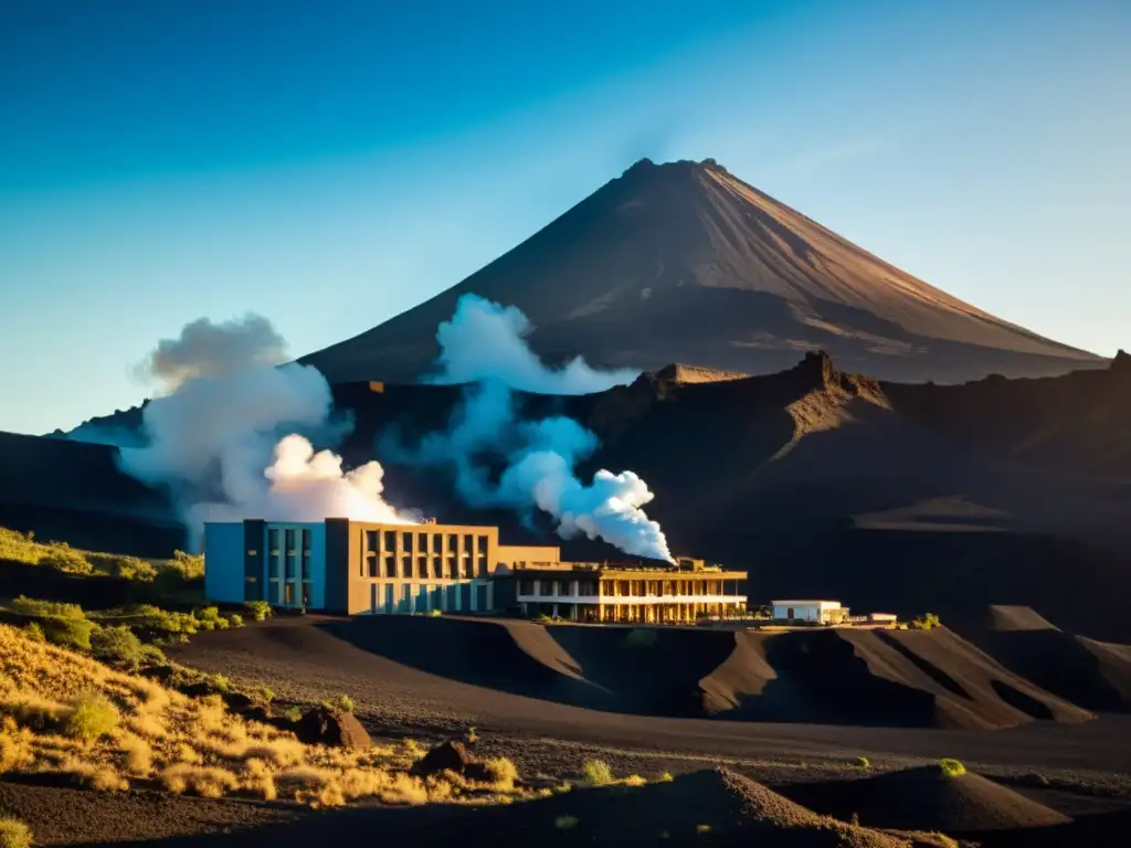 Hotel vintage en paisaje volcánico, destacando su arquitectura adaptativa en zonas volcánicas