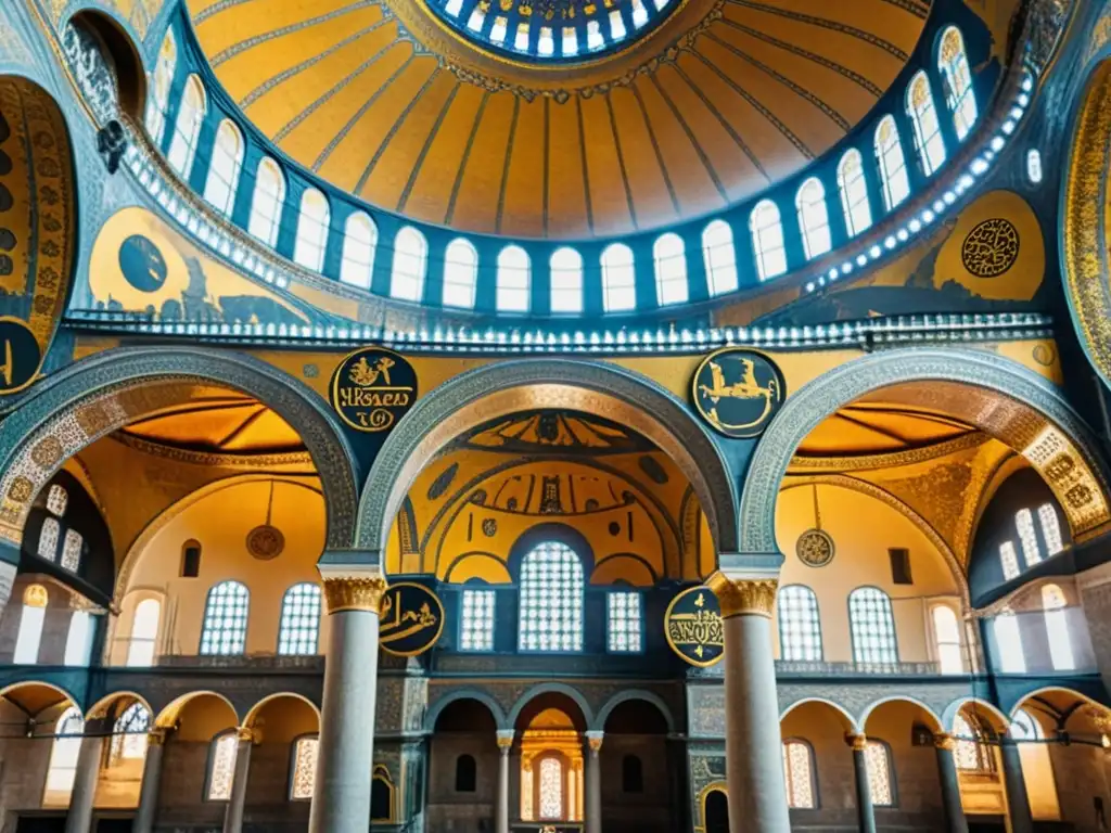 La icónica Hagia Sophia en Estambul, Turquía, muestra su arquitectura bizantina detallada y resistente bajo la cálida luz del sol