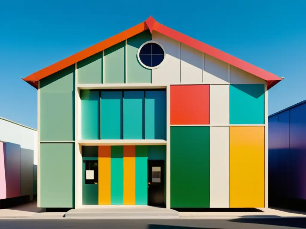 Una fotografía vintage de un icónico edificio decorado, reflejando el estilo arquitectónico postmoderno de Venturi y Scott Brown