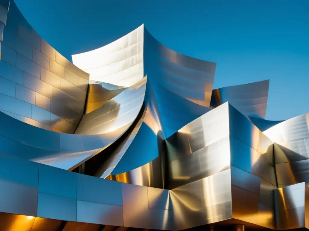 Imagen 8k del icónico Walt Disney Concert Hall en Los Ángeles, con su arquitectura deconstructivista