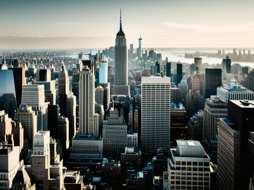 Imagen sepia de Nueva York, con el Empire State y el Chrysler, evoca la evolución arquitectónica de la ciudad en el siglo XX